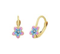 AMOR - Orecchini Bambini - Unisex in Oro 375 - con Zircone - Orecchino Pendente a Fiore - AMR-EG0010