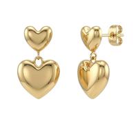 AMOR - Orecchini da donna in acciaio inox, placcati oro/dorato, a forma di cuore, AMR-E0045