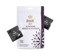 AMOR Preservativi Premium Ribbed Studded Ø 54 mm trasparenti confezione da 100