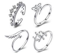 AMOR SPES 4 anelli in argento da donna 925 anelli per nocche anelli per dita dei piedi per le donne S925 argento regolabile, Argento