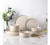 AmorArc Set di stoviglie in gres porcellanato per 4, piatti e ciotole rotondi in ceramica smaltata, altamente resistenti ai graffi, lavabili in lavastoviglie e adatti al microonde, servizio per 4 (12
