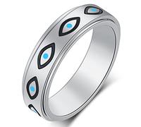 AmorArtSky Anello ansia per donne e uomini, in acciaio inossidabile al titanio, anello contro il malocchio, anello fidget spinner per alleviare l'ansia, gioielli taglia 6-10, size 7, Metallo, Nessuna