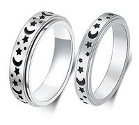 AmorArtSky Anello spinner per alleviare l'ansia: anello ansia per donne e uomini, anello spinner in acciaio inossidabile al titanio, 4 mm 6 mm, taglia 6-10, anello fidget Moon Star - argento, size 10