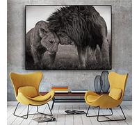 Amore bacio tra leoni Quadri in bianco e nero su tela Poster e stampe Quadro su tela per soggiorno 20x25 cm (8 "x10") senza cornice