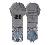Amore Come Jesus Shirt V Neck Christian Gift Tops for Women (Grey XL)