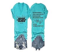 Amore Come Jesus Shirt V Neck Christian Gift Tops for Women (Lake Blue L) (L Lake Blue)