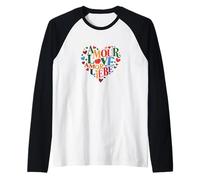 Amore Cuore "Amour" "Amor" e "Liebe" Maglia con Maniche Raglan