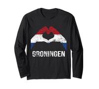 Amore Cuore Groningen Retro Paesi Bassi Bandiera Maglia a Manica