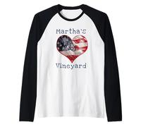 Amore Cuore Marthas Vineyard Vacation Patriottica Bandiera Cuore Maglia con Maniche Raglan