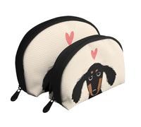 Amore del cucciolo di bassotto tedesco, Borsa per trucco a conchiglia Portamonete da donna Borsa da toilette piccola Borsa per cosmetici 2 pezzi