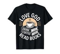 Amore Dio Bere caffè Leggi Libri Amanti Vintage Christian Maglietta