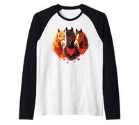 Amore equestre Tre Cavalli Opera d'Arte Maglia con Maniche Raglan