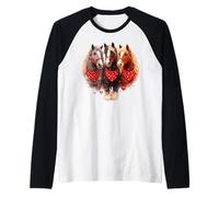 Amore equestre Tre Cavalli Opera d'Arte Maglia con Maniche Raglan