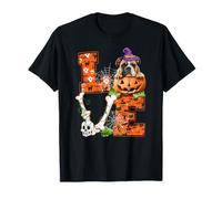 Amore Halloween Bulldog Inglese Costume Strega Zucche Amante Maglietta