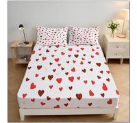 Amore Lenzuolo Con Angoli per Letto King 150x200x30 cm, Semplicità Romantica Lenzuolo Con Angoli in Microfibra Morbido, Coprimaterasso Traspirante E Lavabile Con 2 Federe, Rosso
