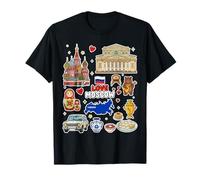 Amore Mosca, Russia Mappa, Viaggi Sticker Style Landmarks Maglietta