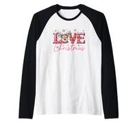 Amore Natale Renna Corna Plaid Fiocchi di Neve Maglia con Maniche Raglan