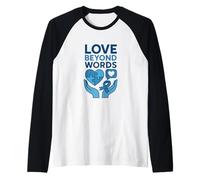 Amore Oltre Le Parole, consapevolezza dell'autismo, Cuore Blu Maglia con Maniche Raglan