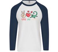 Amore Pace Lucertole Divertente Gekko Iguana Gecko Uomo L/S Baseball T-Shirt