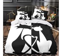 Amore per il gatto nero copripiumino Set di Biancheria da Letto ultra microfibra stampa 3D con cerniera con federa per cuscini vettore Set Di Copripiumino for adulti e ragazze Single（135x200cm）