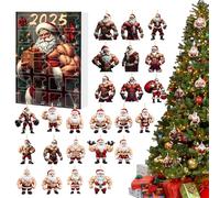 Amorevole ciondolo 24 giorni 2d Bodybuilder acrilico di Santa Ornament Calendario per bambini - 2025 Calendario di conto alla rovescia di Natale | Ornamento di Natale per la famiglia Family Son Women