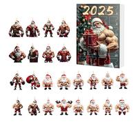 Amorevole ciondolo 24 giorni 2d Bodybuilder acrilico di Santa Ornament Calendario per bambini - 2025 Calendario di conto alla rovescia di Natale | Ornamento di Natale per la famiglia Family Son Women