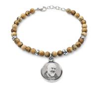 amorili Bracciale San Padre Pio da Pietrelcina in Acciaio Inox con Pietre Dure - Gioiello Religioso Cattolico Cristiano Unisex, Idea Regalo Fede e Devozione (paesina)