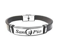 amorili Bracciale San Padre Pio in Pelle e Acciaio Inox | Gioiello Religioso di Fede e Protezione | Braccialetto Uomo Donna Elegante e Resistente | Idea Regalo Spirituale bcc0323