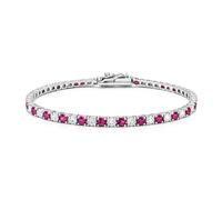 amorili Bracciale Tennis Argento 925 con Zirconi Bianchi e Colorati Alternati - Braccialetto Elegante Unisex Donna Uomo - Gioiello Luminoso Idea Regalo (bianco e rubino cm 16)