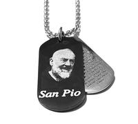 amorili Collana Padre Pio Uomo Donna Acciaio Inox Medaglia Benedetta con Preghiera Padre Nostro Ciondolo Religioso Cattolico Spiritualità Regalo Devozionale cll0578