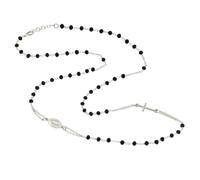 amorili Collana Rosario Uomo Donna Argento 925 | Girocollo con Grani Neri e Croce | Gioiello Religioso Elegante Idea Regalo cll1012