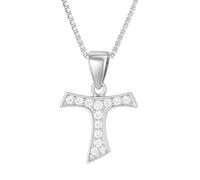 amorili Collana Tau Francescano Donna in Argento 925 con Zirconi - Ciondolo Croce Tau San Francesco, Gioiello Religioso Elegante cll2147