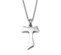 amorili Collana Tau Francescano Uomo Donna in Acciaio Inox con Zircone Bianco - Pendente Religioso Cattolico Cristiano Simbolo di San Francesco - Gioiello Spiritualità Fede Regalo