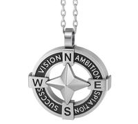 amorili Collana Uomo Rosa dei Venti in Acciaio Inossidabile | Pendente Bussola Nautica | Catena Regolabile Fino a 50 cm | Gioiello Regalo Elegante Stile Marina Militare (j)