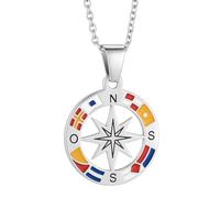 amorili Collana Uomo Rosa dei Venti in Acciaio Inossidabile | Pendente Bussola Nautica | Catena Regolabile Fino a 50 cm | Gioiello Regalo Elegante Stile Marina Militare (f)