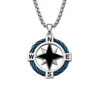 amorili Collana Uomo Rosa dei Venti in Acciaio Inox - Bussola Nautica con Catena 50 cm e Ciondolo 23 mm - cll2263