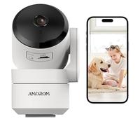 AMOROM Telecamera WiFi Interno, 360° Videocamera Sorveglianza con Pan/Tilt, Visione Notturna, Audio Bidirezionale, Tracciamento del Movimento, Compatibile con Alexa e Google Assistant, 2.4Ghz