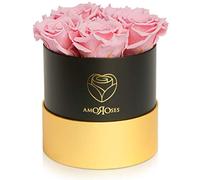 Amoroses Petite - Confezione Regalo 5 Rose Stabilizzate Eterne - Elegante Bouquet di Fiori Veri | Festa della mamma (Petite Scatola Nera con Rose Rosa)
