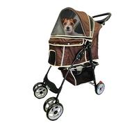 AmorosO Passeggino portatile a 4 ruote per animali domestici, comodo passeggino da jogging per cani di piccola taglia e media e gatti | Portabagagli pieghevole da viaggio impermeabile con cestino portaoggetti (marrone/bianco)