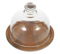 Amosfun 1 set mini tazza da dessert in legno con coperchio in vetro, vassoio versatile per torte per feste in casa e picnic copertura alimentare