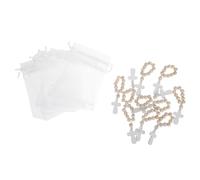 Amosfun 10sets Rosari in Legno con Crocifisso Bianco Bomboniere per Battesimo Prima Comunione Shower Cerimonie Religiose