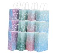 Amosfun 12 pezzi Sacchetti Regalo Kraft con Manici Buste Portadolci Riutilizzabili con Motivo Fiocco per Feste Natalizie e Compleanni Tema Invernale