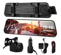Amosfun 1set Mirror Dash Cam Full-screen Streaming Registratore Dual Camera Frontale e Posteriore e Sensore Visione Notturna e
