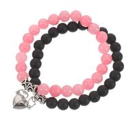 Amosfun 2 Pezzi Bracciali per Fidanzati in Pietra Rosa e Nero Opaco a Forma di Cuore Chiusura Magnetica, Vestibilità Regolabile e Comoda per Anniversari e Relazioni a Distanza