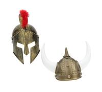 Amosfun 2 Pezzi Cappelli Viking in Plastica Oro Taglia, Comodi da Indossare per Carnevale e Feste a Tema Medioevo Uomo e Donna