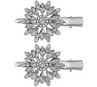 Amosfun 2 Pezzi Fermagli per Chioma Strass a Fiore di Cristallo, Clip a Becco D'anatra in Metallo Argentato, Accessori Chioma Donna per Feste, Matrimoni e Uso Quotidiano