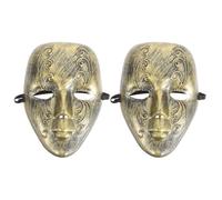 Amosfun 2 Pezzi Maschera Vintage a Volto Intero Oro in Plastica | Incisioni a Mano, Uso per Opera e Party in Maschera, Stile Retrò, Accessorio Scenico Elegante