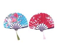 Amosfun 2 Pezzi Ventaglio Pieghevole Classico per Decorazione Casa e Foto Ventaglio Ornamentale per Donne con Blu e Bianco per Matrimonio e Cresima