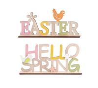 Amosfun 2 Scritte pasquali in Legno Easter Hello Spring, Decorazione da Tavolo con Coniglio, Decorazione Pasquale, Camera da Letto, Decorazione Pasquale, per