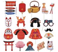 Amosfun 20 Pezzi Accessori Fotografici Giapponismo per Feste Matrimonio E Compleanni | Decorazioni Colorate per Photobooth con Tema Giapponismo
